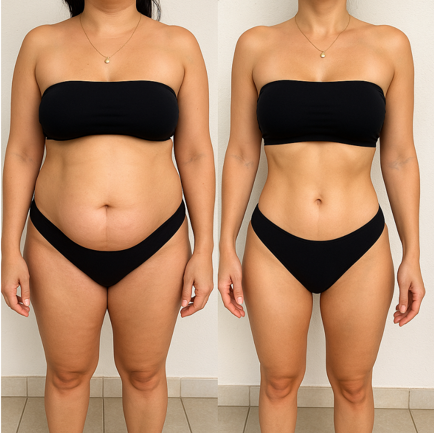 Transformação corporal feminina — redução de medidas