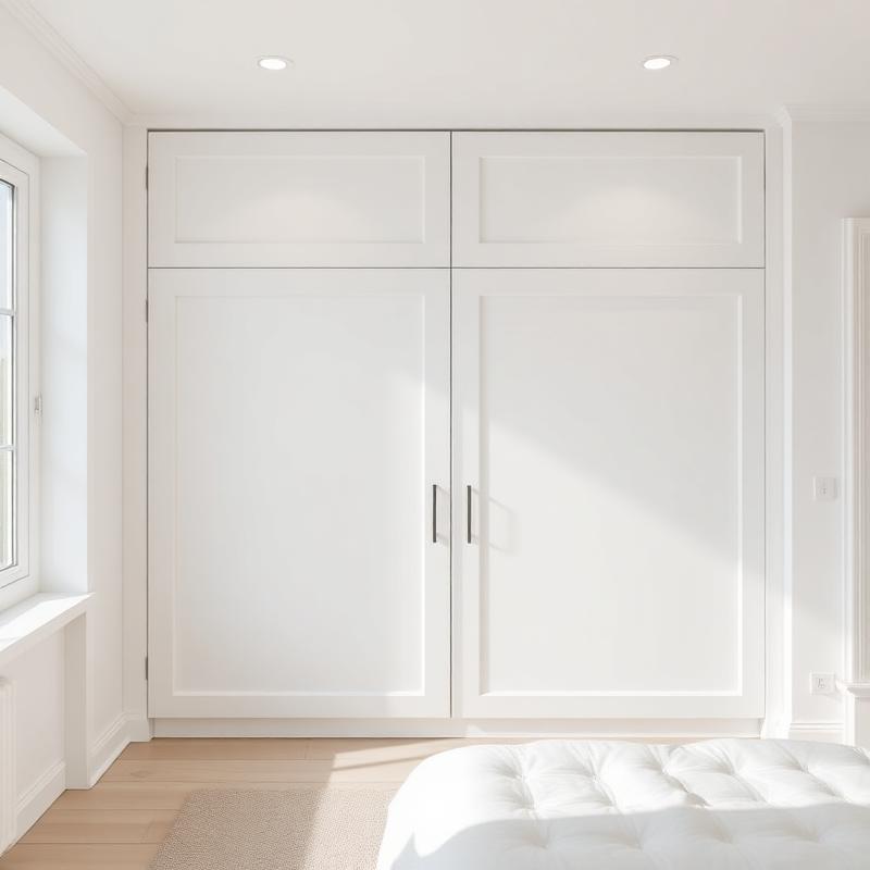 Guarda-roupa branco montado em quarto iluminado
